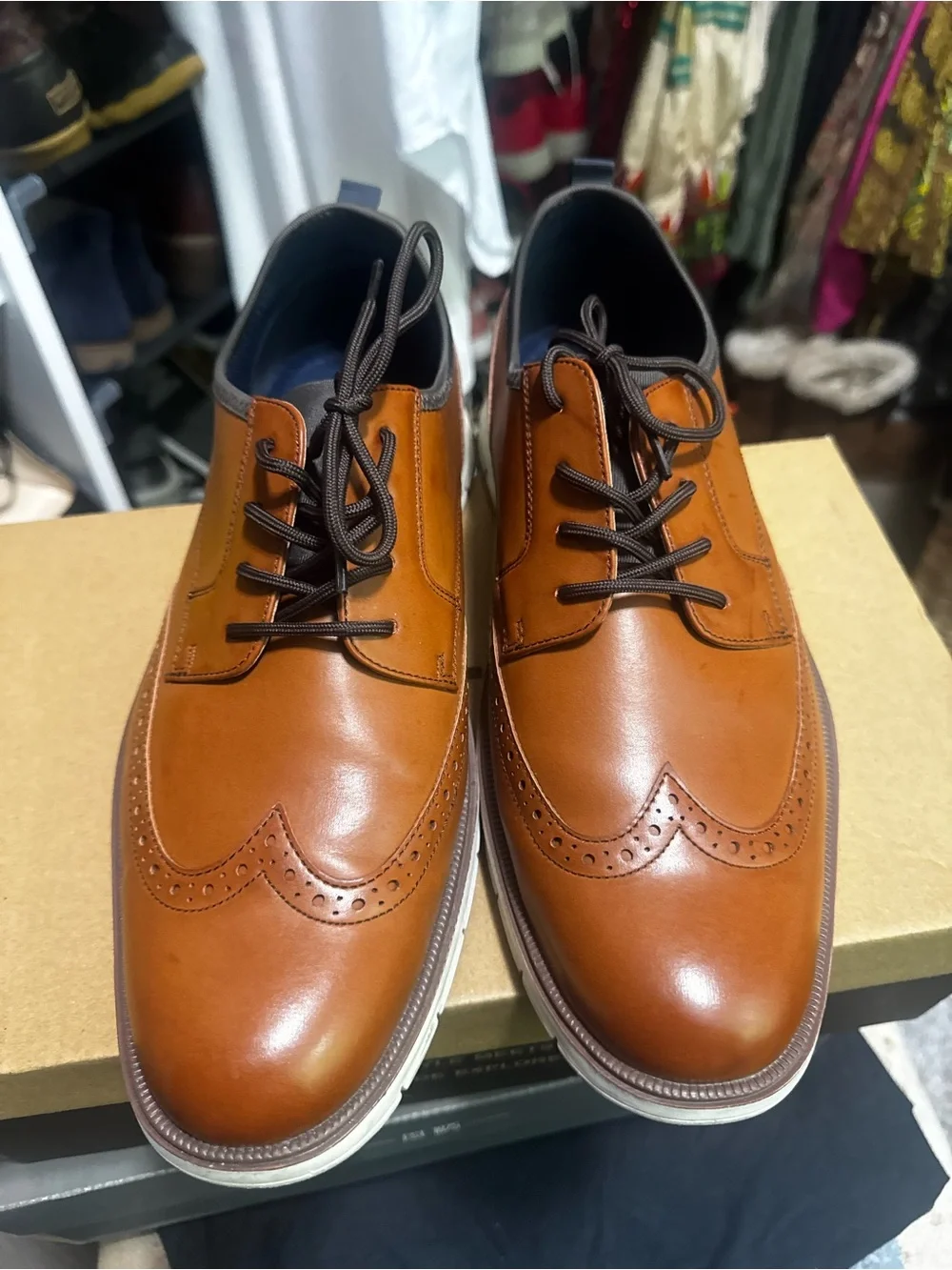 Men's Wingtip Oxford Leather Shoes - Tan